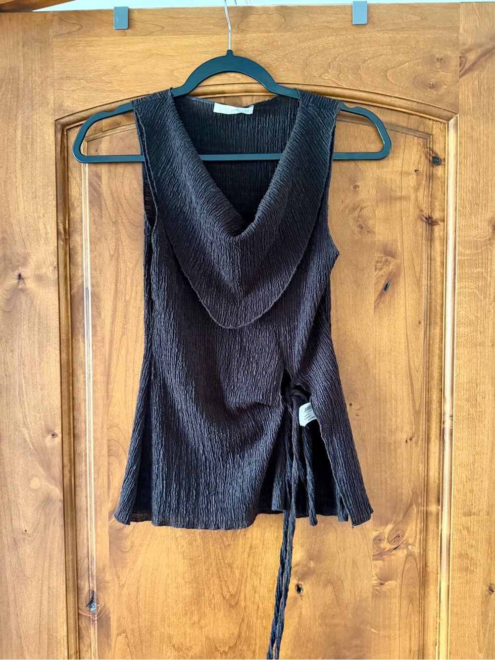 Zara Black Textured Cowl Neck Camisole with Side Tie